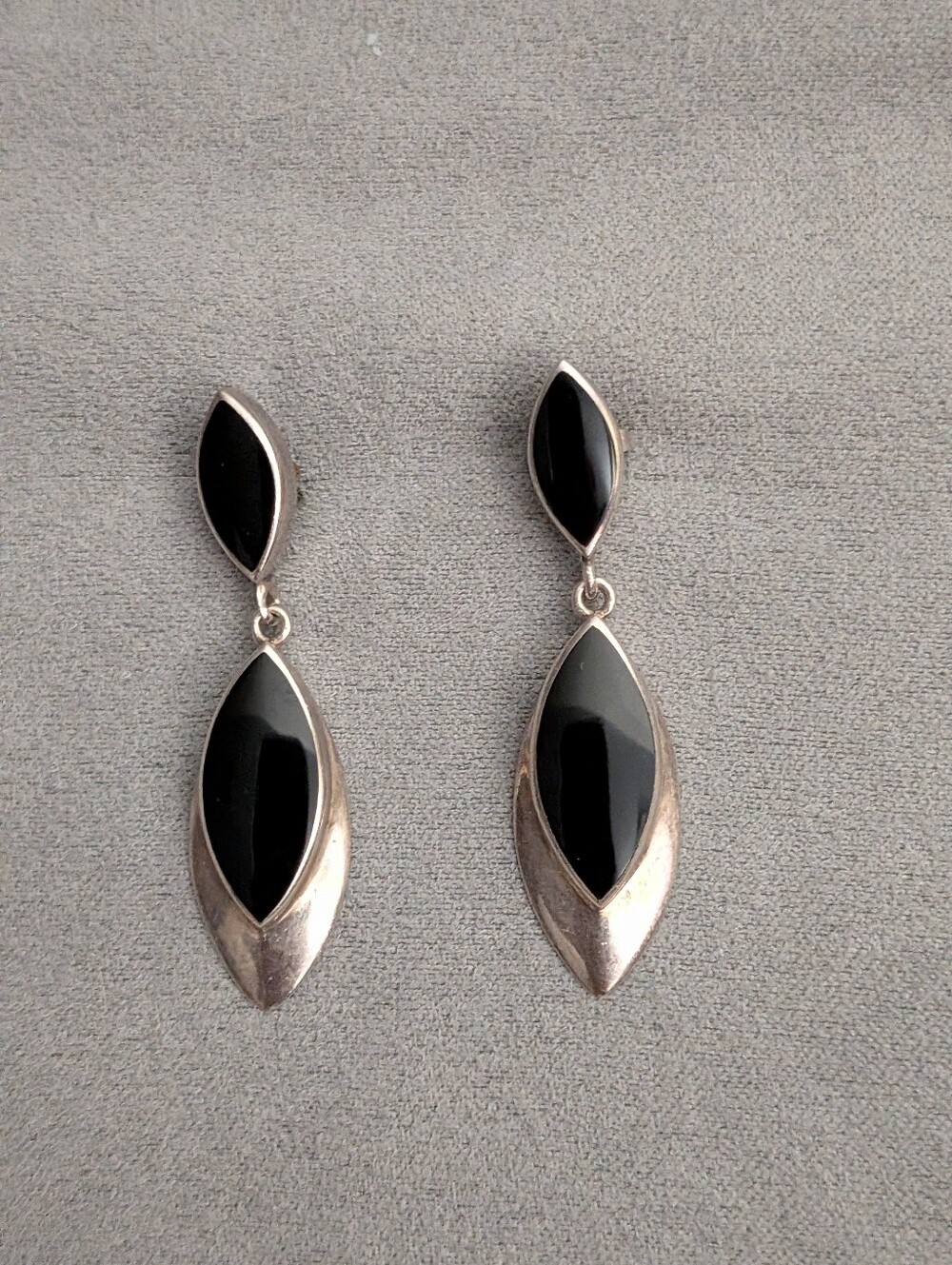 Vintage Sterling Earrings 925 Drop Dangle Black Onyx Pierced